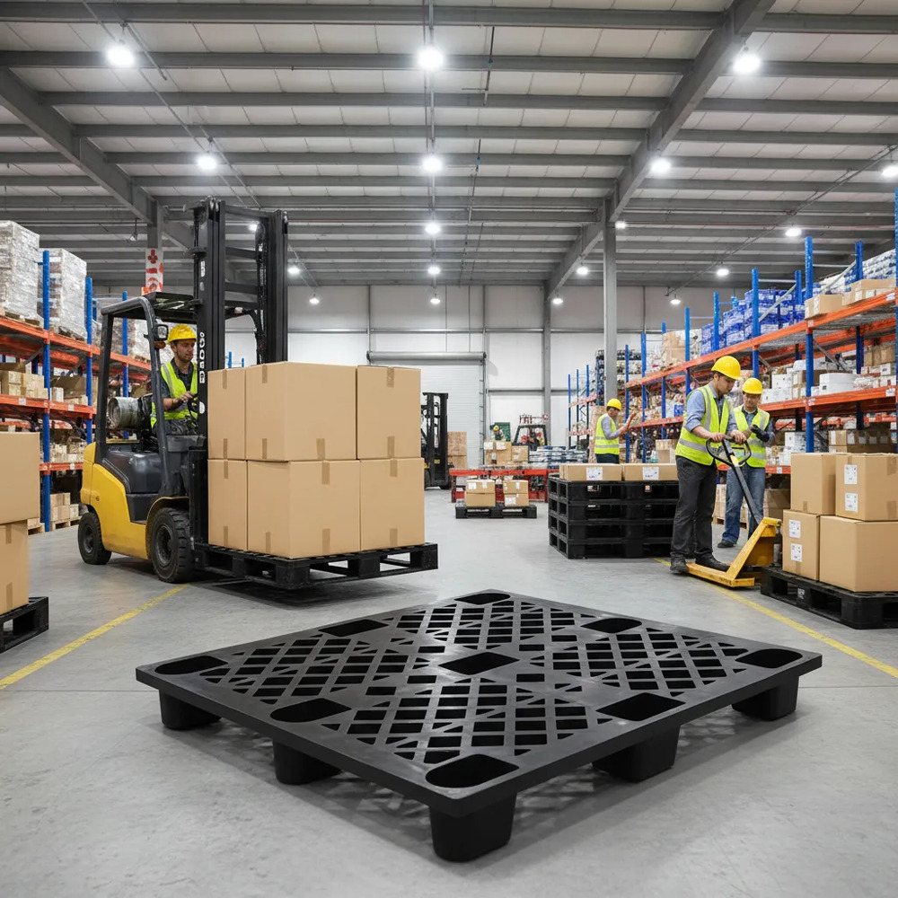 Pallet Apilable De Plástico Negro Negro - Imagen 4