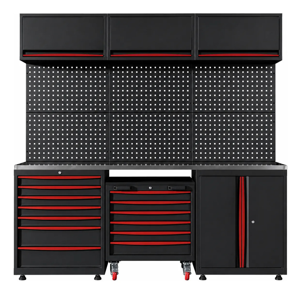 Set Gabinetes Pared Mesa De Trabajo Mueble Para Taller Negro