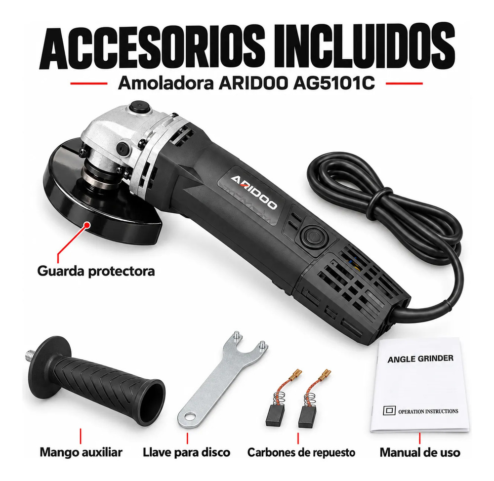 Amoladora Angular Aridoo 710w 220v Con Accesorios Negro - Imagen 8