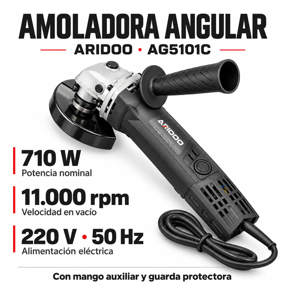 Amoladora Angular Aridoo 710w 220v Con Accesorios Negro - Imagen 2