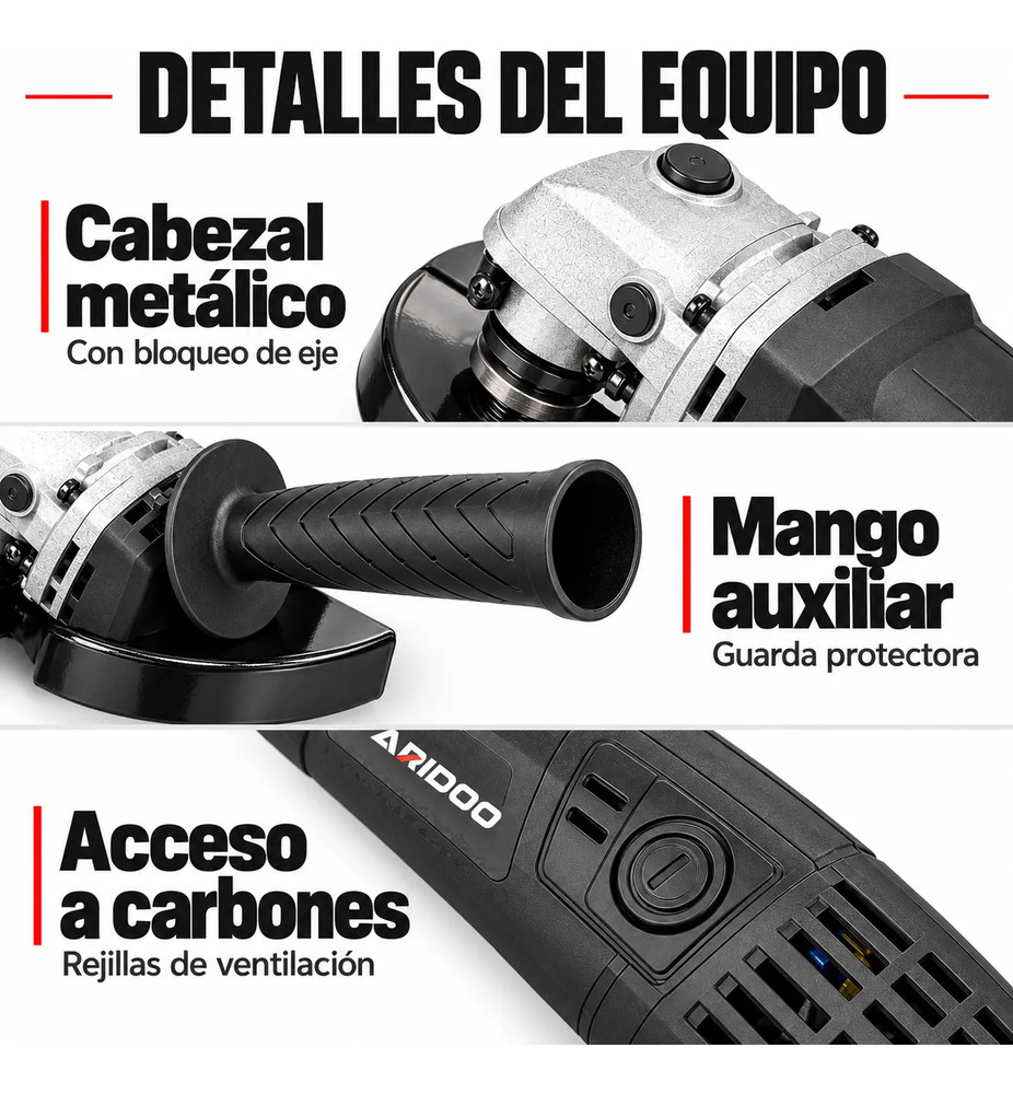 Amoladora Angular Aridoo 710w 220v Con Accesorios Negro - Imagen 9